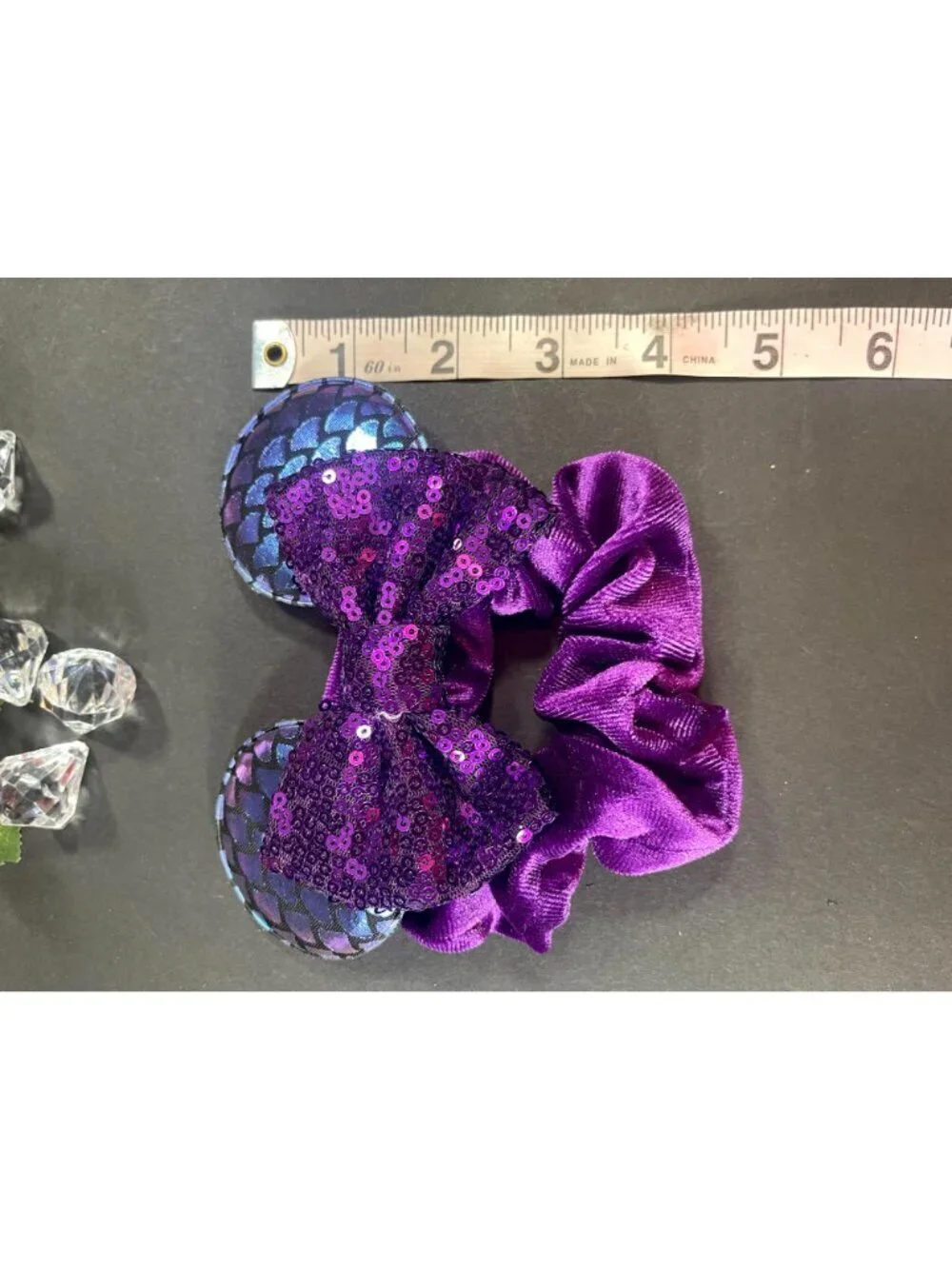 Minnie Mouse Ears Hair Scrunchies Mermaid Velvet Hair Rubber Band Sequins Hair